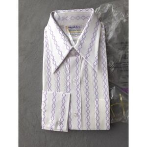 Vintage 1970s Merkley Knits Permanent Press Nylon Dress Shirt L 16.5 Disco